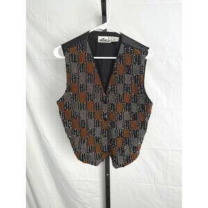 Vintage Checkered Beaded Women's Vest Effeci Medium